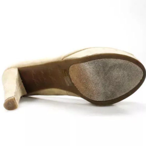 MARC FISHER PUMPS 7.5 BEIGE SUEDE PEEP toe heels - Picture 4 of 5